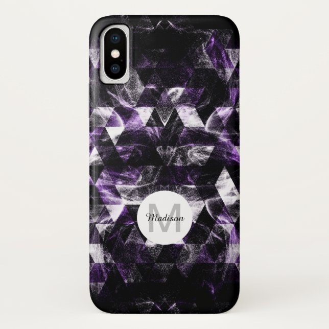 Coques Case-Mate iPhone Triangle Géométrique Violet Smoky Galaxy Monogramm (Dos)