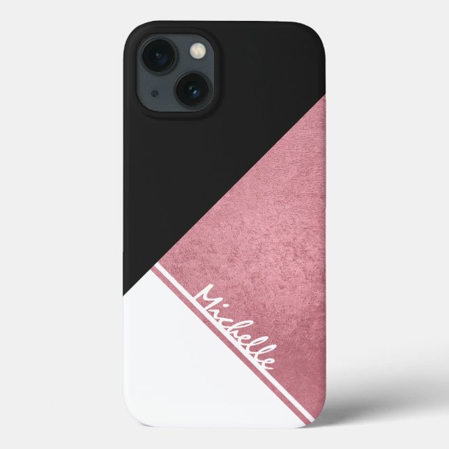 Coques Case-Mate iPhone Triangle Noir Or Rose blanche moderne (Verso)