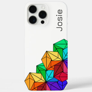 Coque iPhone 16 Pro Max Triangles de cubes arc-en-ciel lumineux 3D sur bla