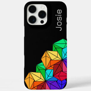 Coque iPhone 16 Pro Max Triangles de cubes arc-en-ciel lumineux 3D sur noi