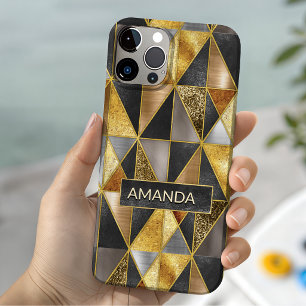 Coque Case-Mate iPhone Triangles géométriques élégants or noir argent