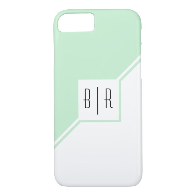 Coques Case-Mate iPhone Triangles vert menthe, monogramme moderne géométri (Dos)