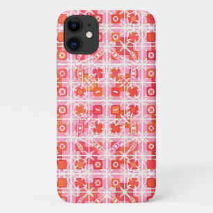 Coque iPhone 11 Tribal Batik - fraise rose et rouge