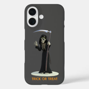 Coque Pour iPhone 16 Trick or Treat. Grim Reaper de dessin animé
