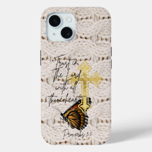 Coque Case-Mate iPhone Tricot chrétien élégant Croix papillon marron