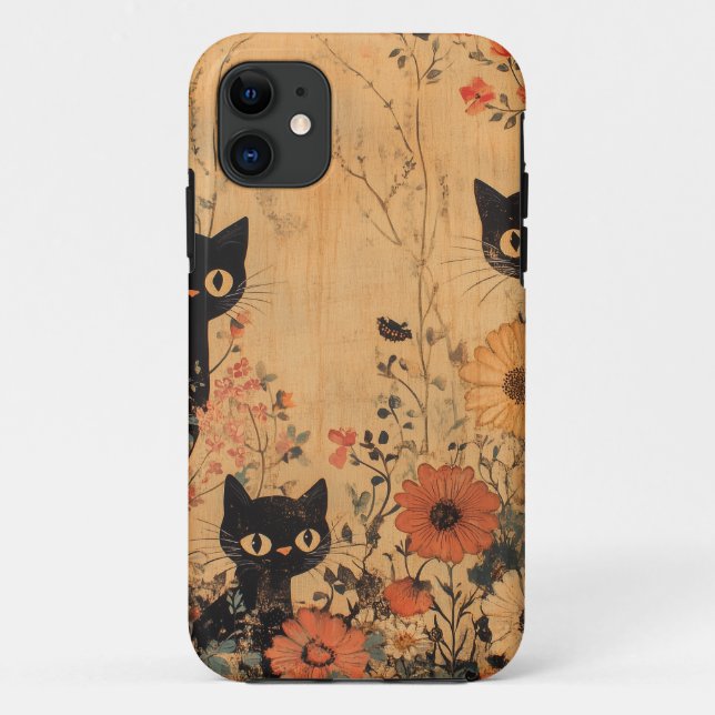 Coques Case-Mate iPhone Trio vintage de chat noir (Dos)