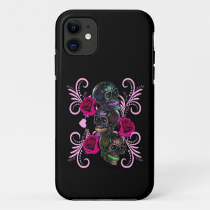 Case-Mate iPhone Case Triple Jour Noir Des Crânes Morts Roses Rose