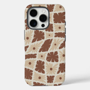 Coque iPhone 16 Pro Trippy super 60s Flower Checks Neutral Brown