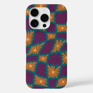 Coque iPhone 16 Pro Trippy super 60s Flower Checks Orange Rose