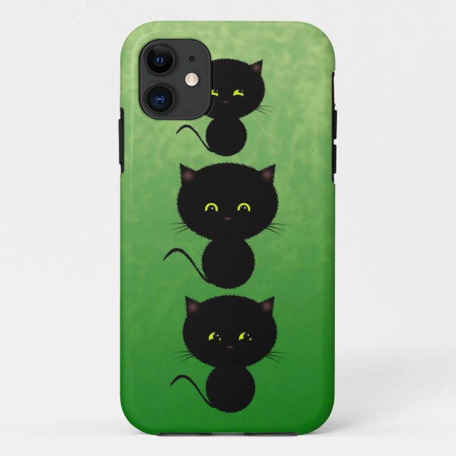 Coques Case-Mate iPhone Trois chats noirs en vert (Dos)