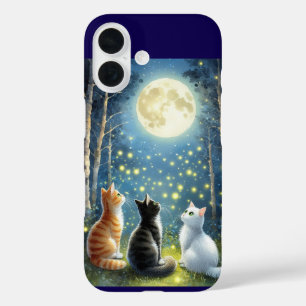 Coque Pour iPhone 16 Trois chats sous la Pleine lune
