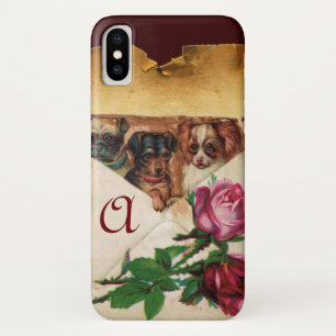 COQUE iPhone X   TROIS DOGGIES AVEC MONOGRAM ROSE