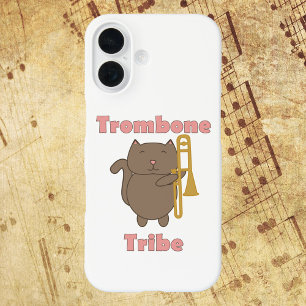 Coque Pour iPhone 16 Trombone Tribe Chat Mignon Musicien Rose