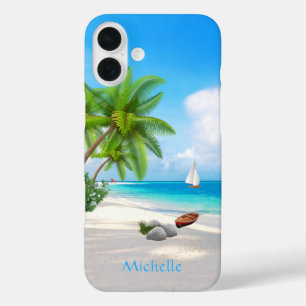 Coque Pour iPhone 16 Plus Tropical Beach Nom personnalisé