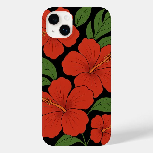 Coques Case-Mate iPhone Tropical Elegance Red Hibiscus on Black (Verso)