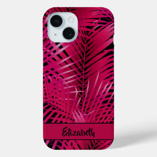 Coque Case-Mate iPhone Tropical Hot Pink Palm Fronds Nom personnalisé