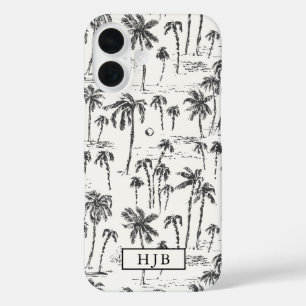 Coque Pour iPhone 16 Tropical Palm Tree Toile croquis Monogramme