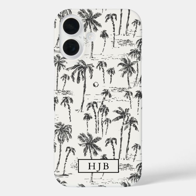 Coques Case-Mate iPhone Tropical Palm Tree Toile croquis Monogramme (Verso)