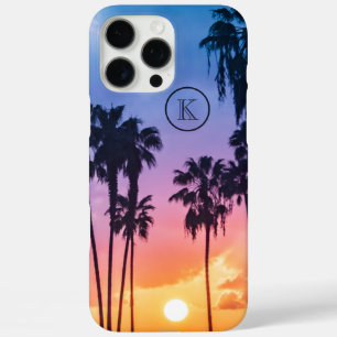 Coque iPhone 16 Pro Max Tropical Rainbow Color Palm Tree Sunset Monogram
