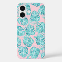 Tropical rose turquoise aquarelle monster laisser