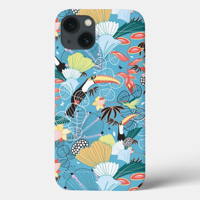 Coques Case-Mate iPhone Tropical Texture With Toucans and Hummingbirds (Verso)