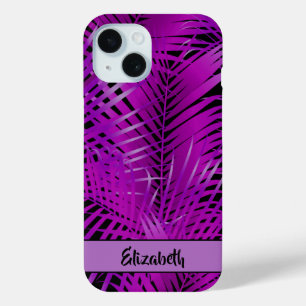 Coque Case-Mate iPhone Tropical Violet Fronds Palm sur Noir Personnalisé