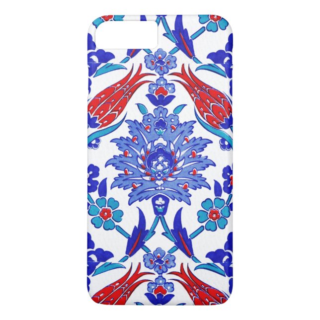 Coques Case-Mate iPhone Tuile florale turque antique de rouge bleu de (Dos)