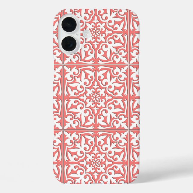 Coques Case-Mate iPhone Tuiles marocaines - corail rose et blanc (Verso)