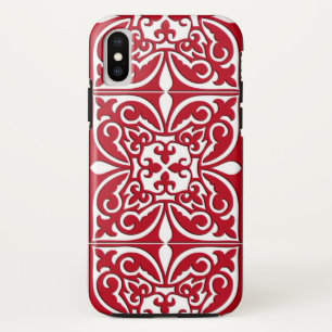Coque Case-Mate Pour iPhone Tuiles marocaines - rouge foncé et blanc
