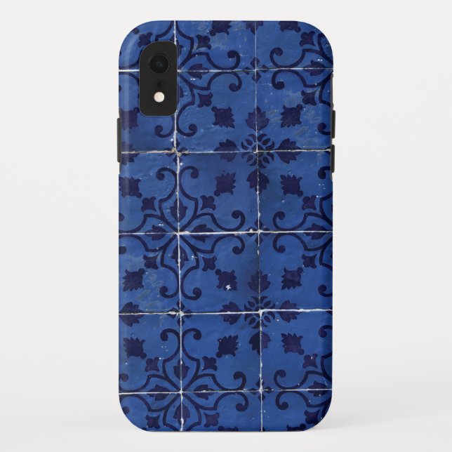Coques Case-Mate iPhone Tuiles portugaises - Azulejo Blue Floral Leaf Desi (Dos)