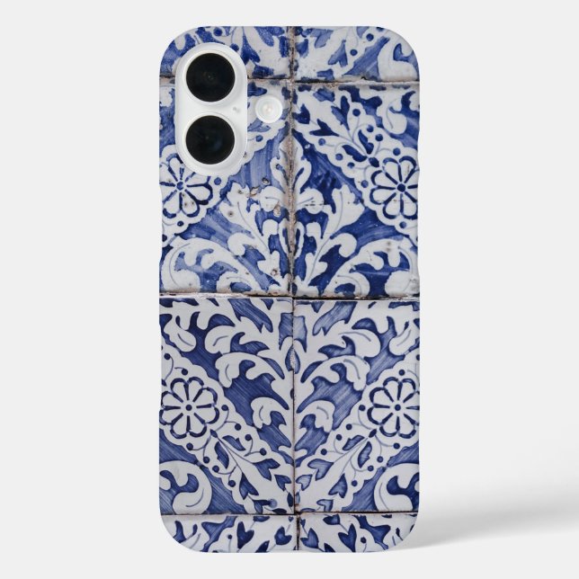 Coques Case-Mate iPhone Tuiles portugaises - Azulejo Floral bleu et blanc (Verso)