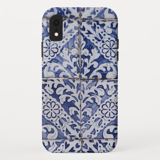 Coques Case-Mate iPhone Tuiles portugaises - Azulejo Floral bleu et blanc (Dos)