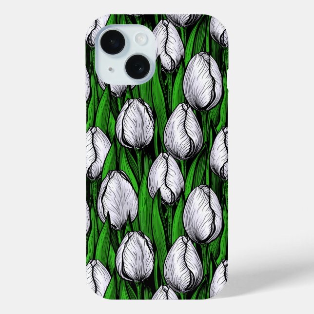 Coques Case-Mate iPhone Tulières blanches avec feuilles verts (Verso)