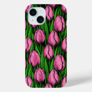 Coque Case-Mate iPhone Tulières roses avec feuilles verts