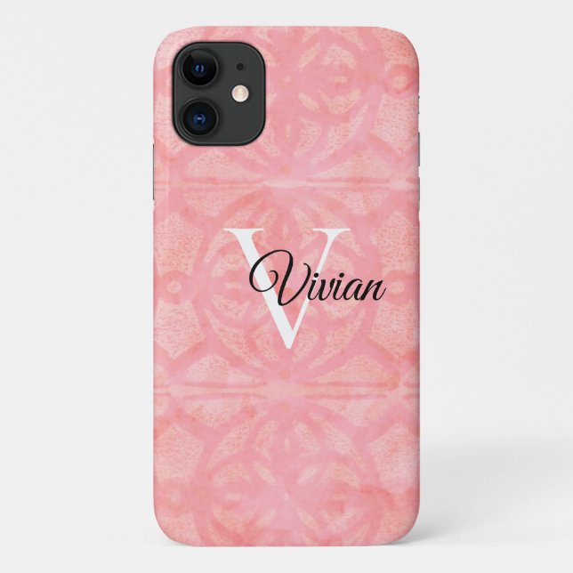 Coques Case-Mate iPhone Tulip Pink Aquarelle Nom du monogramme (Dos)
