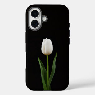 Coque Pour iPhone 16 Tulipe blanc perle Black 4 Luxe iPhone 16 Mate