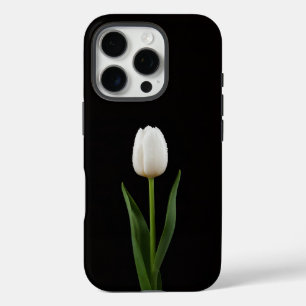Coque iPhone 16 Pro Tulipe blanc perle Black 4 Luxe iPhone 16 Pro