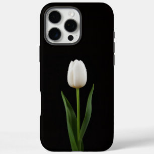 Coque iPhone 16 Pro Max Tulipe blanc perle Black 4 Luxe iPhone 16 Pro Max