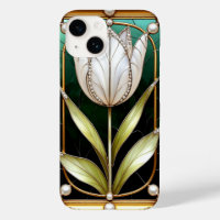 Tulipe élégante en verre coloré avec cadre doré