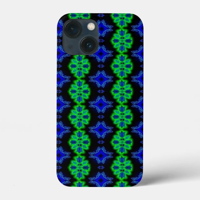 Coques Case-Mate iPhone Tulipes Artdeco dans le style rétro vert bleu noir (Verso)