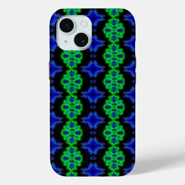 Coques Case-Mate iPhone Tulipes Artdeco dans le style rétro vert bleu noir (Verso)