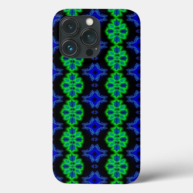 Coques Case-Mate iPhone Tulipes Artdeco dans le style Rétro vert bleu noir (Verso)
