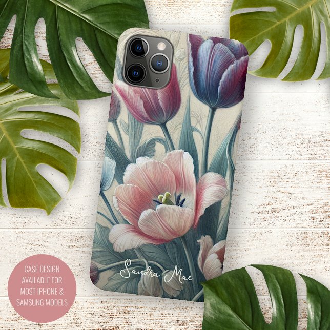 Coques Case-Mate iPhone Tulipes Chic Classique Dessin Botanique D'art Fin (Créateur téléchargé)