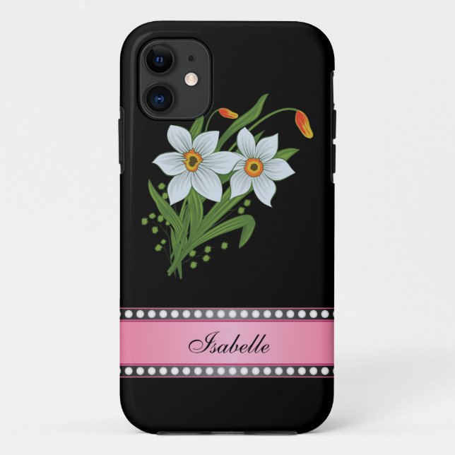 Coques Case-Mate iPhone Tulipes et jonquilles Nom personnalisé rose (Dos)