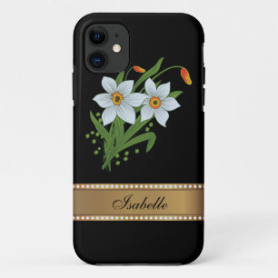 Coque Case-Mate iPhone Tulipes et jonquilles Or Nom personnalisé