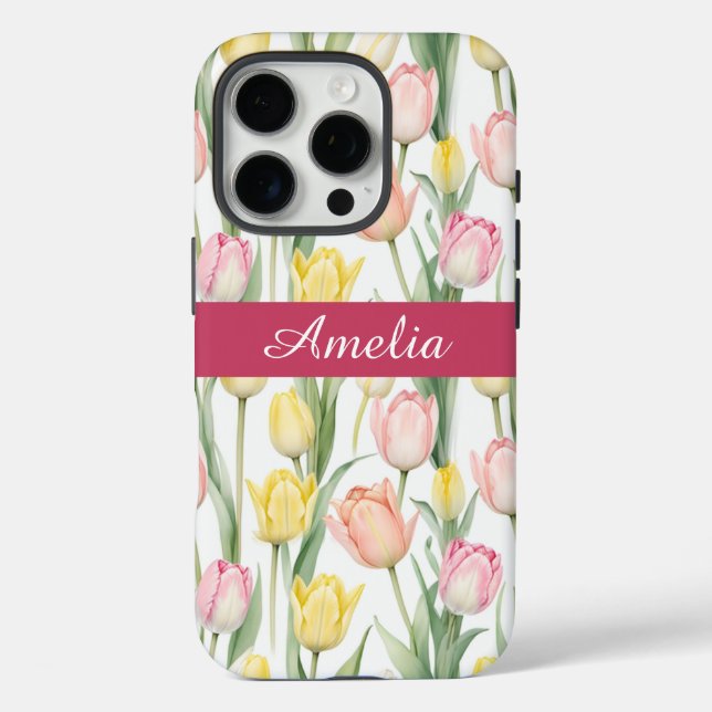 Coques Case-Mate iPhone Tulipes jaunes et roses pastel (Verso)