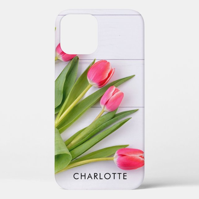 Coques Case-Mate iPhone Tulipes roses sur bois blanc classique (Verso)