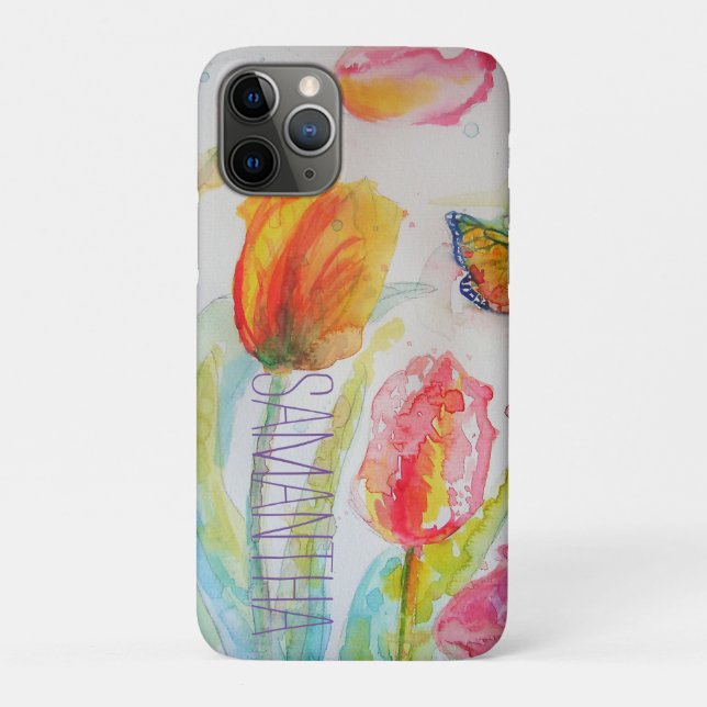Coques Case-Mate iPhone Tulipes roses Tulipes Florales Aquarelle Femme Nom (Dos)