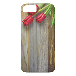 Coques Pour iPhone tulipes rouges sur bois