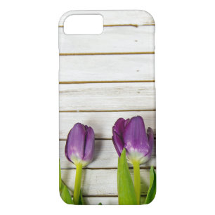Coque Case-Mate iPhone tulipes violettes sur bois